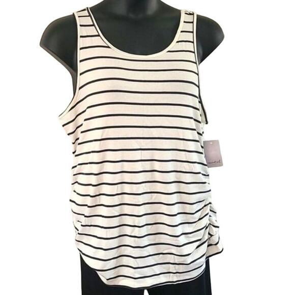 A Glow Maternity Black & White Striped Ruched Tank Top - Size XXL - NWT - Picture 3 of 5